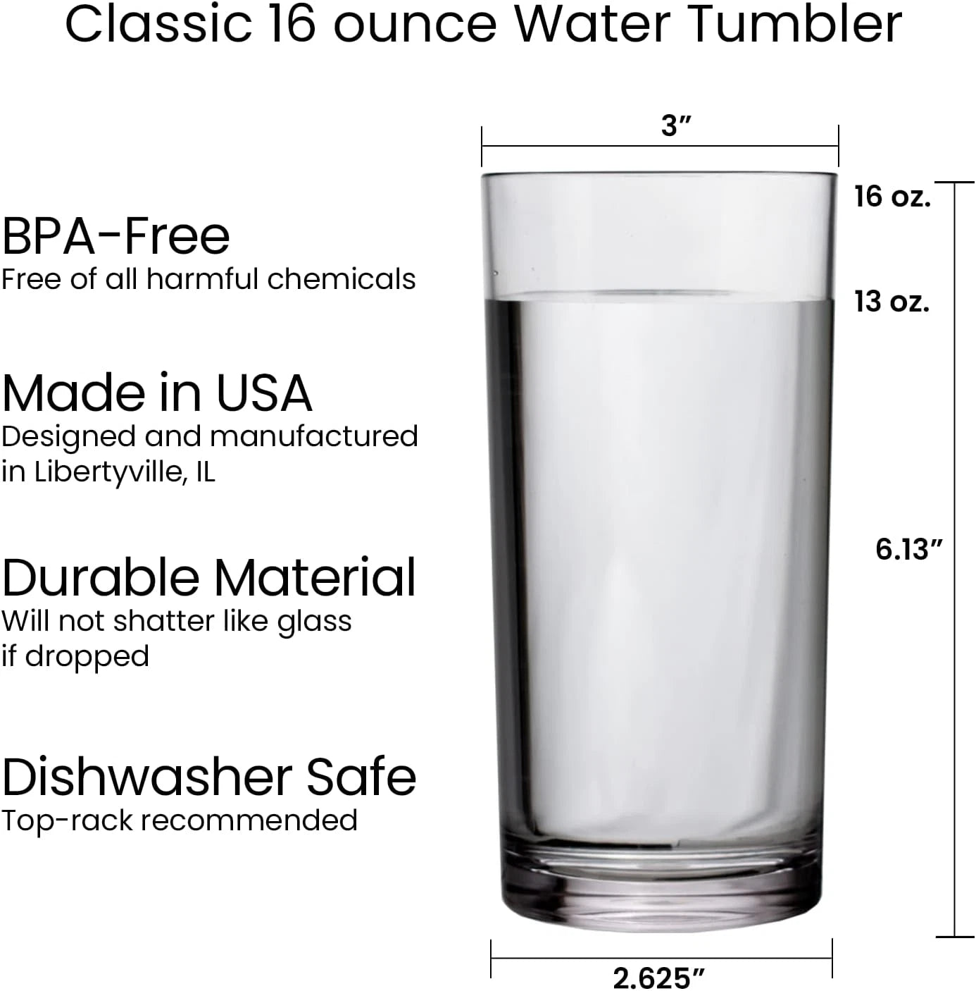Classic Clear Plastic Reusable Drinking Glasses (Set of 6) 16Oz Water Cups | Bpa | eBay