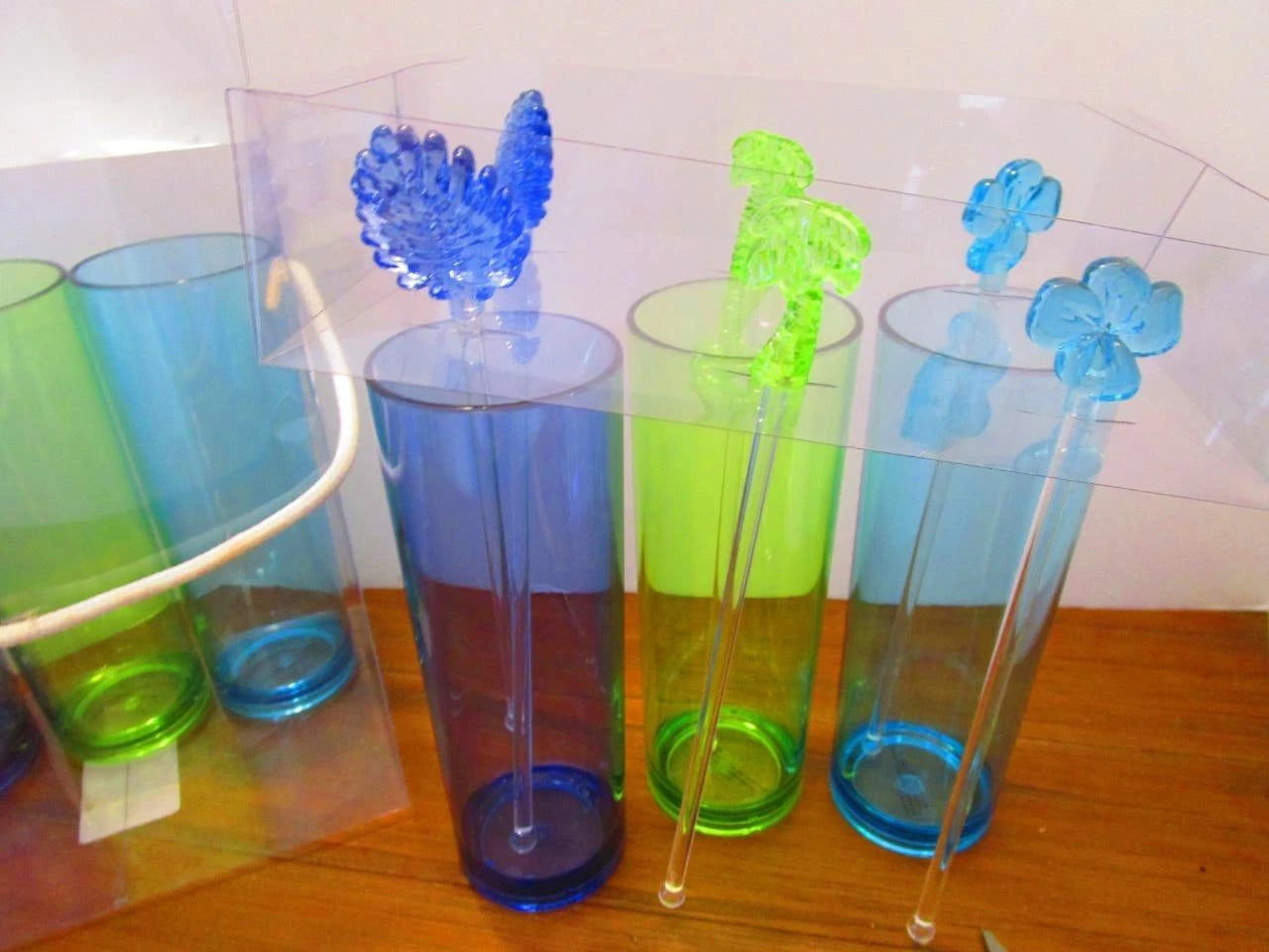 Picnic Place 12pc Tall Plastic Glass Drink Set with Stir Sticks Pool/Picnic | eBay