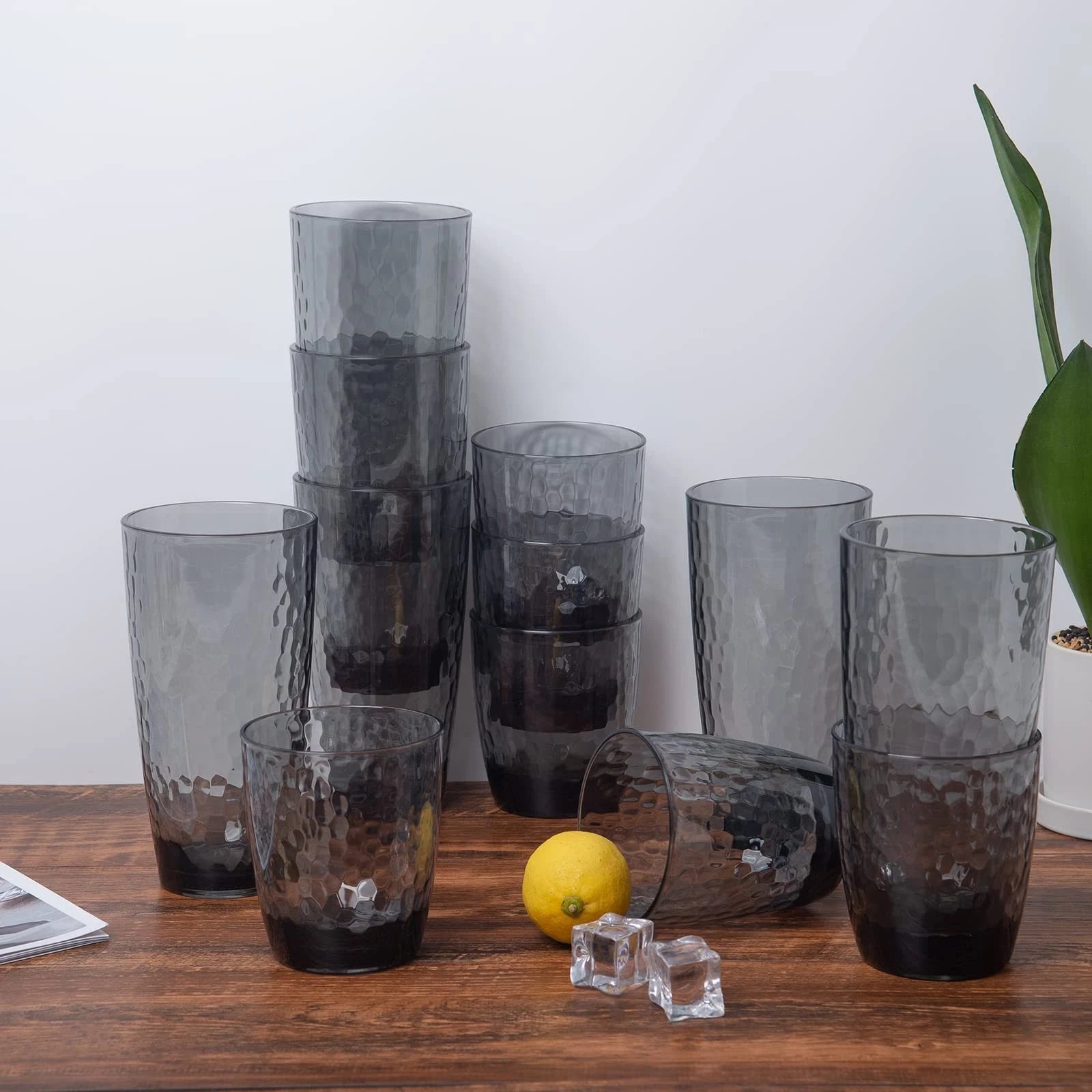 Hammered 15-ounce Plastic Tumbler Acrylic Glasses, set of 6 Smoke Grey | eBay