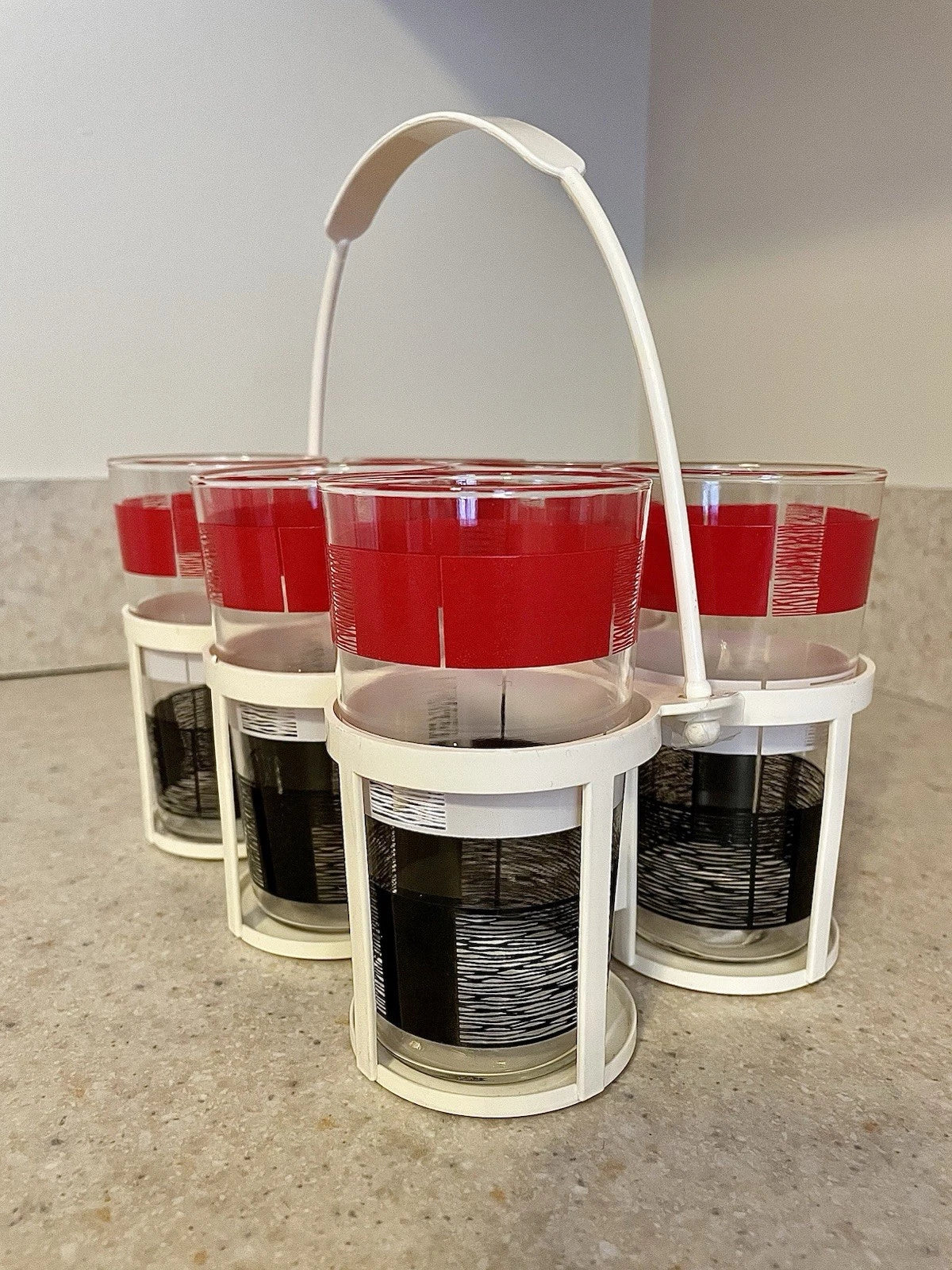 MCM 1950’s Drink Ware Tumblers with Plastic Carrier Set Of 6 MINT!!! | eBay