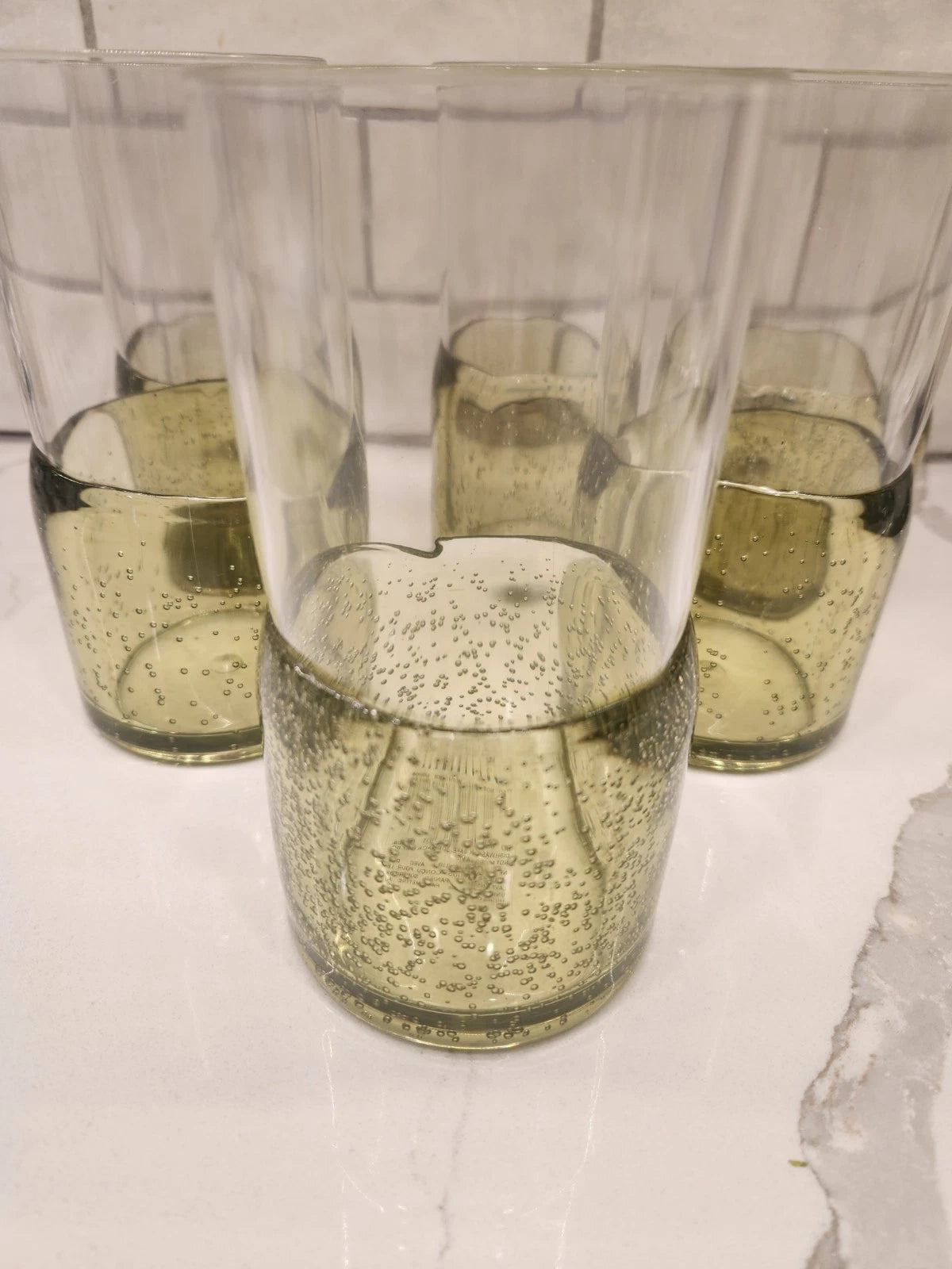 Pottery Barn Outdoor Picnic Acrylic Drinking Glasses Set of 6 Clear Green Bubble | eBay