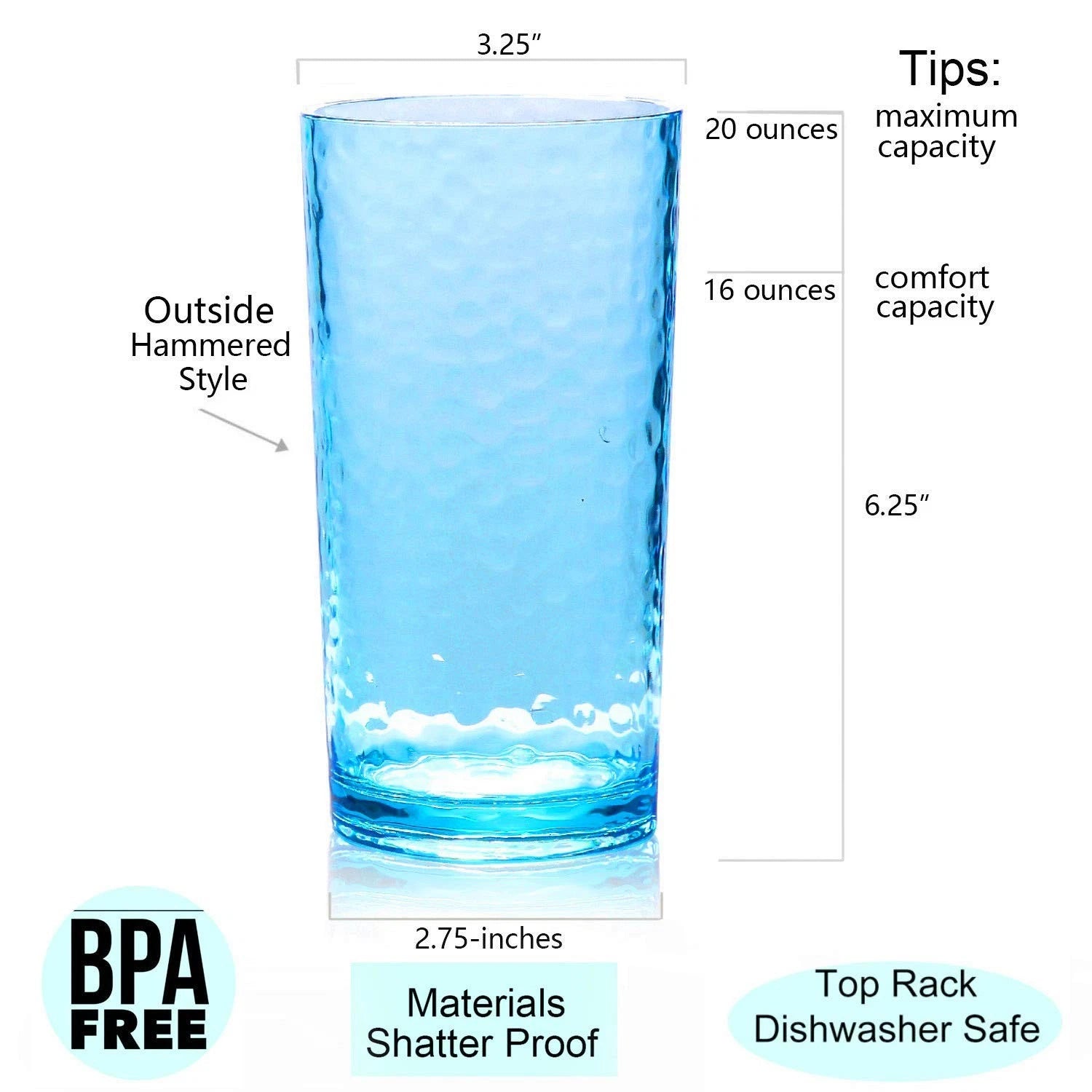 20-ounce Acrylic Glasses Plastic Tumbler, set of 6 Multicolor - Hammered Styl... | eBay