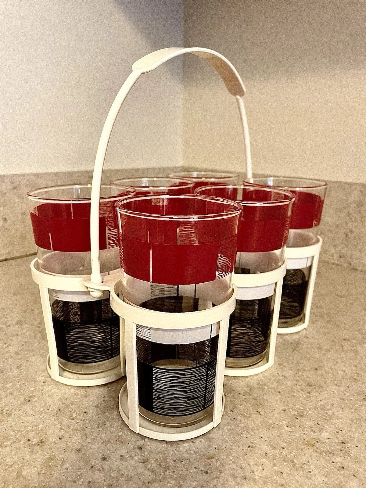 MCM 1950’s Drink Ware Tumblers with Plastic Carrier Set Of 6 MINT!!! | eBay