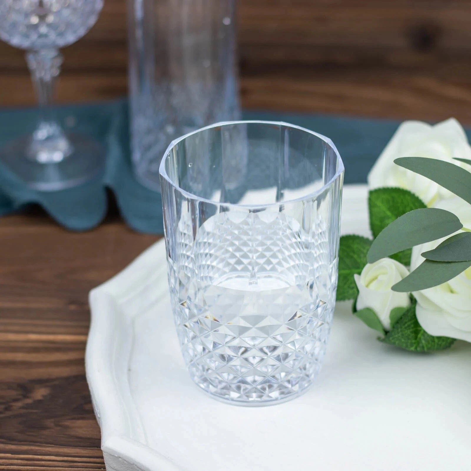 6 pcs 16 oz Crystal Cut Plastic Drinking Glasses Tumblers Disposable Tableware | eBay