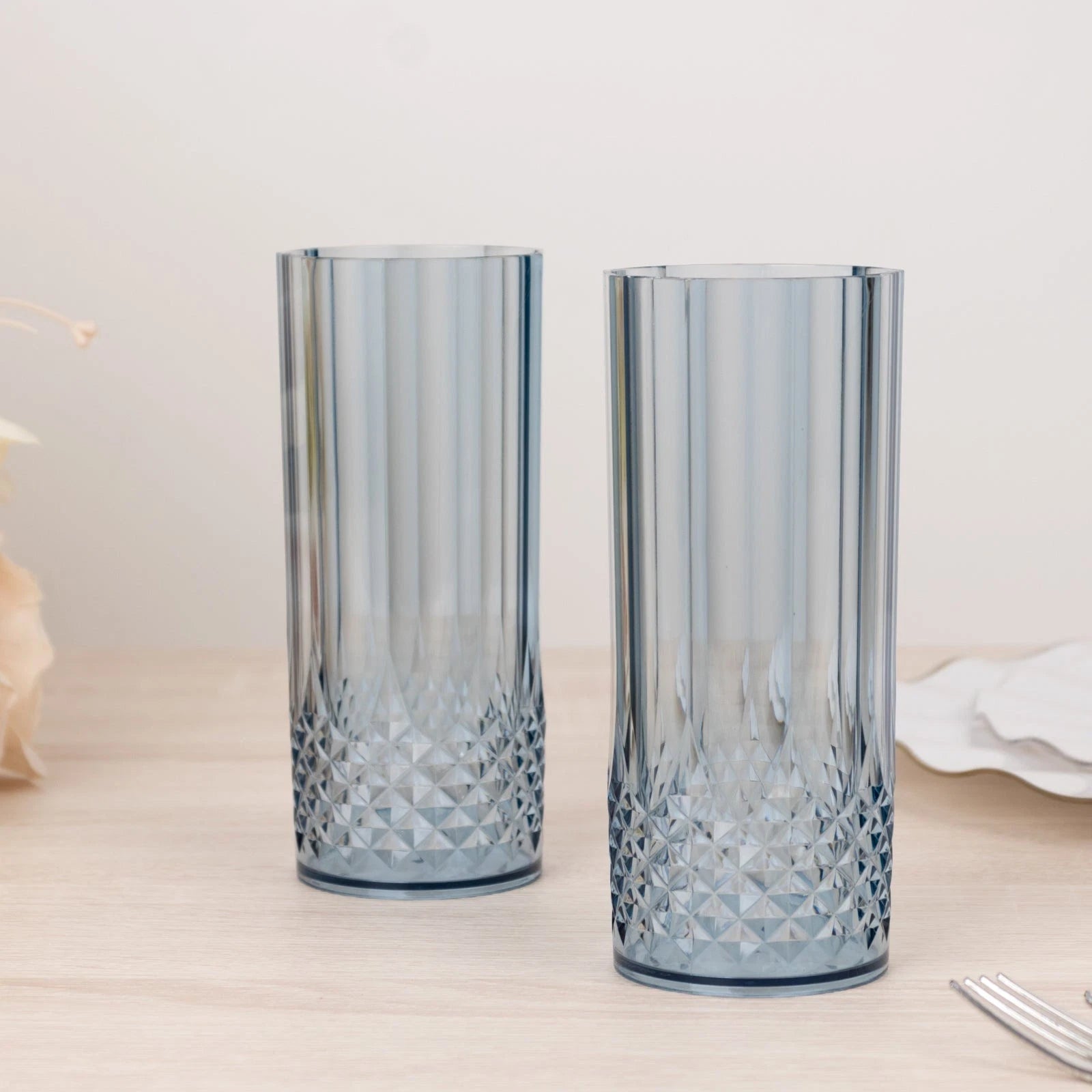 6 Dusty Blue 14 oz Crystal Plastic Drinking Glasses Party Events Tableware | eBay