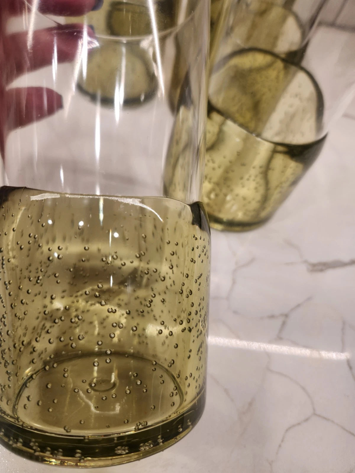 Pottery Barn Outdoor Picnic Acrylic Drinking Glasses Set of 6 Clear Green Bubble | eBay