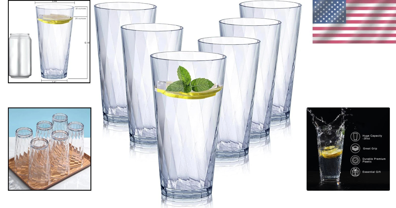 Set of 6 Unbreakable Plastic Drinking Glasses - 20oz Dishwasher Safe Elegance | eBay