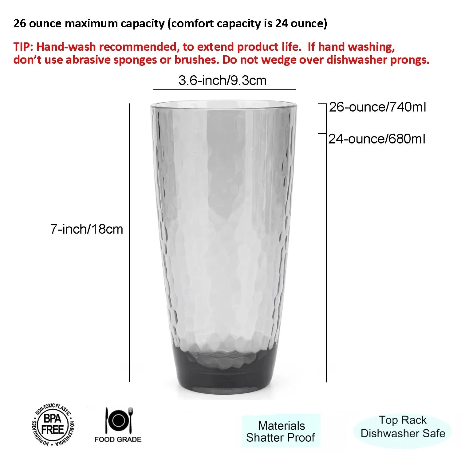 Hammered 26 Ounce Plastic Tumbler Acrylic Drinking Glasses, Set of 6 | eBay