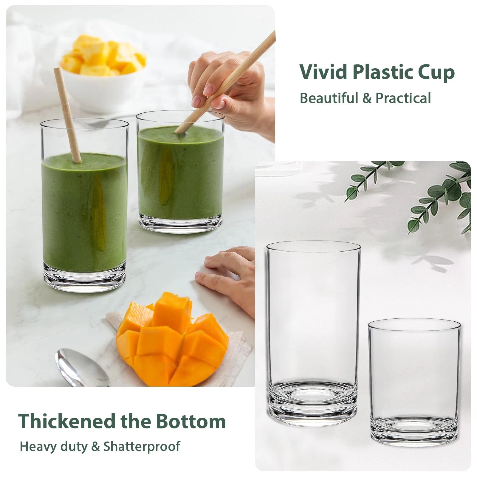 Acrylic Drinking Glasses Set of 6 - Clear Unbreakable Plastic Cups Reusable f... | eBay