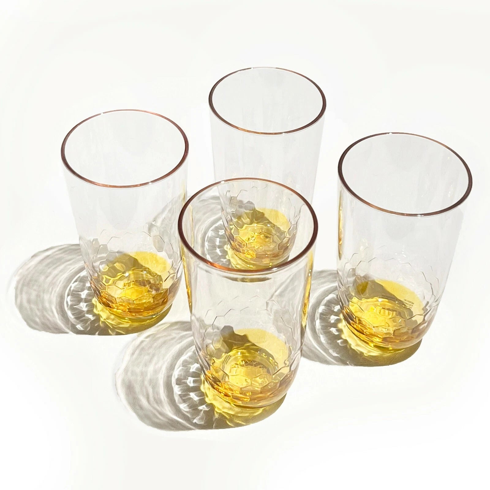 SET OF 4 - New Honeycomb Yellow Base 6" Tall Quality Acrylic Drinking Glasses | eBay