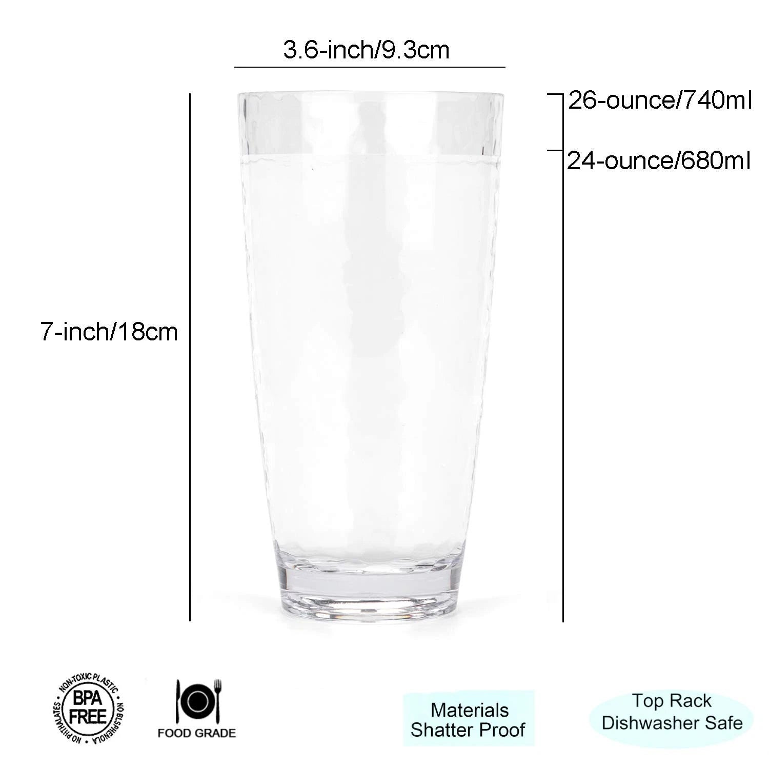 Set of 6 26-Ounce Large Acrylic Glasses Plastic Tumbler/Drinking Cups,Hammere... | eBay