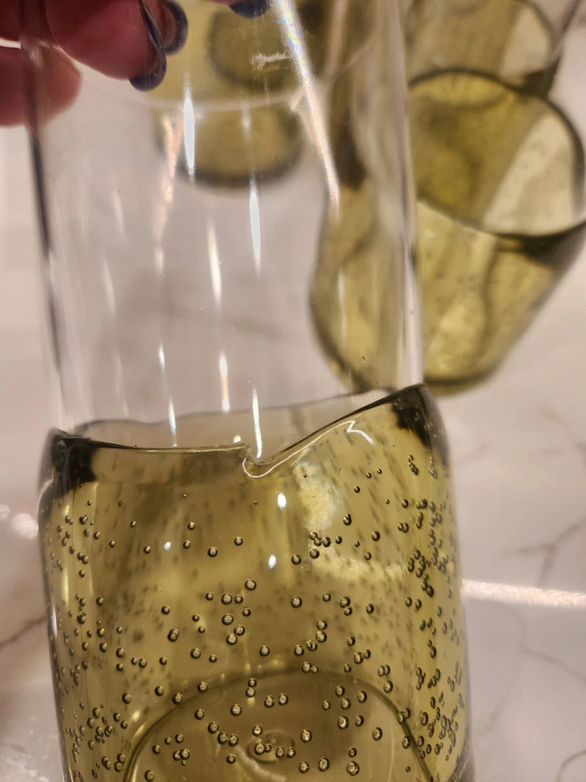 Pottery Barn Outdoor Picnic Acrylic Drinking Glasses Set of 6 Clear Green Bubble | eBay