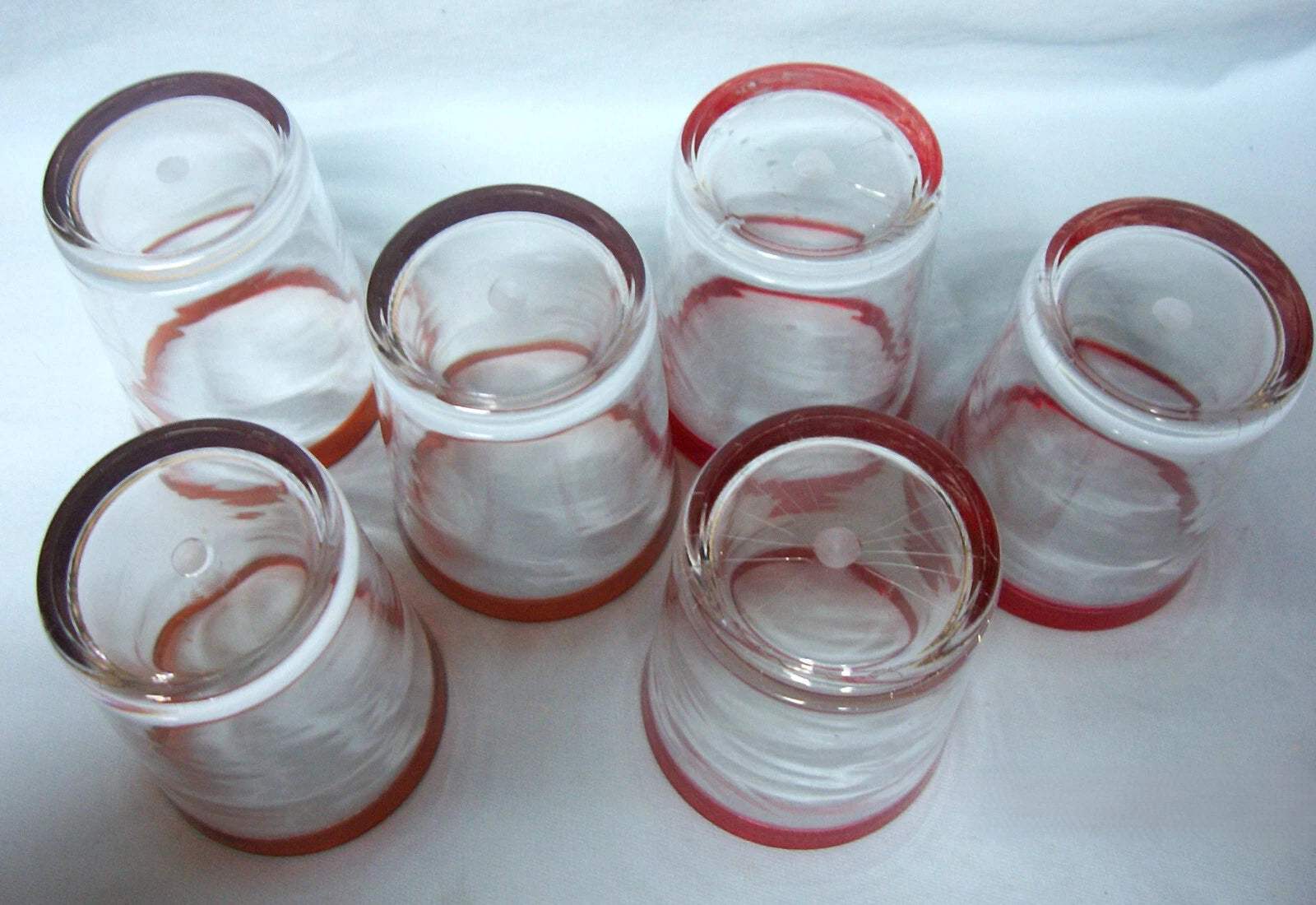 HAND BLOWN PLASTIC CLEAR GLASSES Set of 6 Red/Amber Color Rims (A2) | eBay