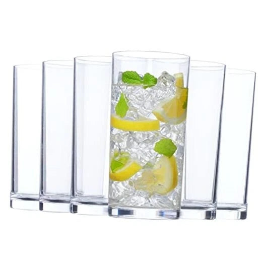 Classic Plastic Reusable Drinking Glasses (Set of 6) 16oz Water Tumblers Clear | eBay