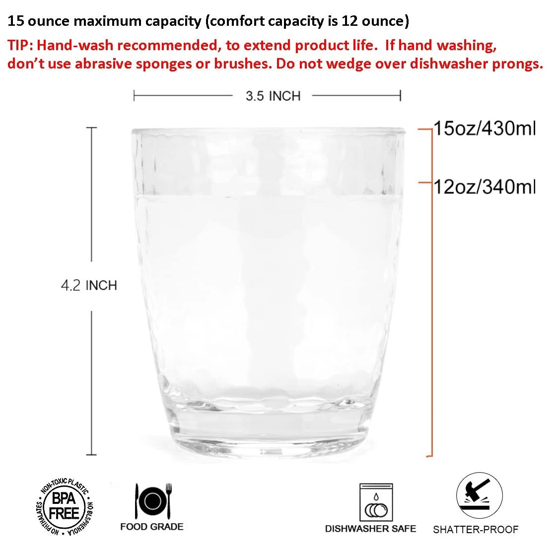 Hammered 15-ounce Plastic Tumbler Acrylic Glasses, set of 6 Clear | eBay