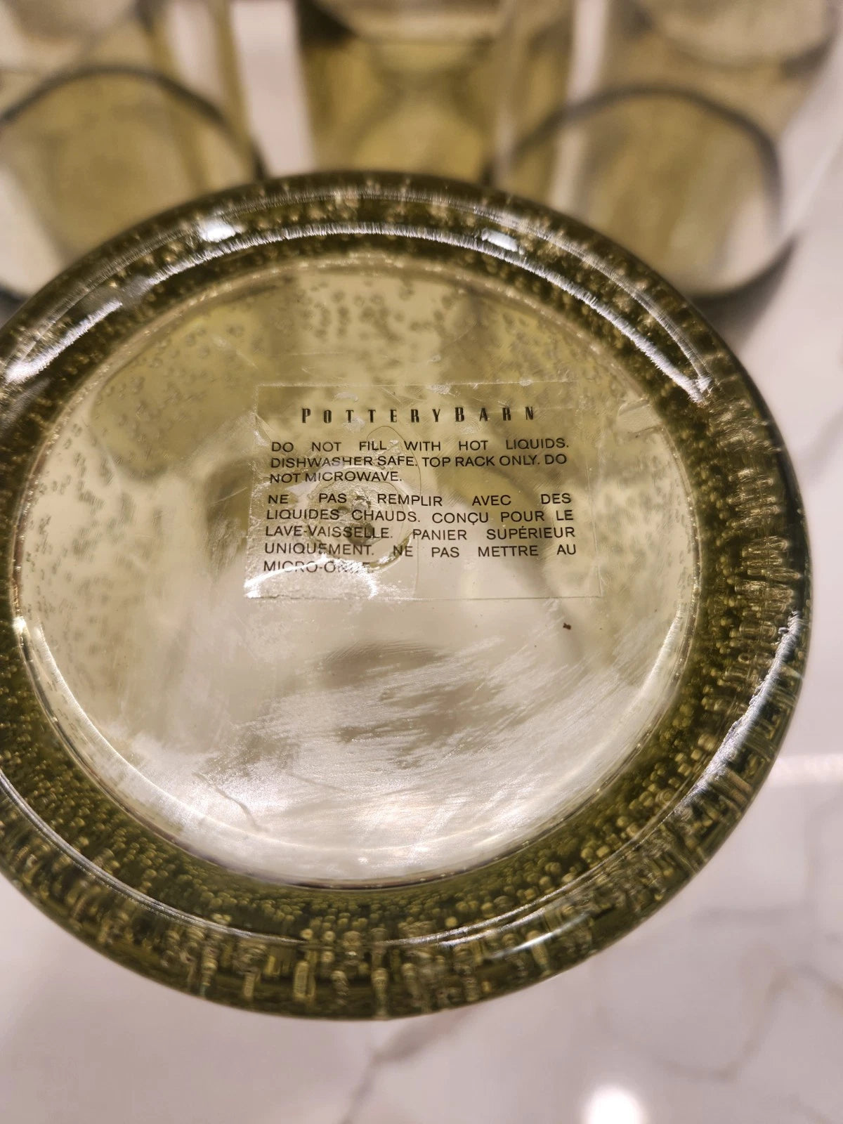 Pottery Barn Outdoor Picnic Acrylic Drinking Glasses Set of 6 Clear Green Bubble | eBay