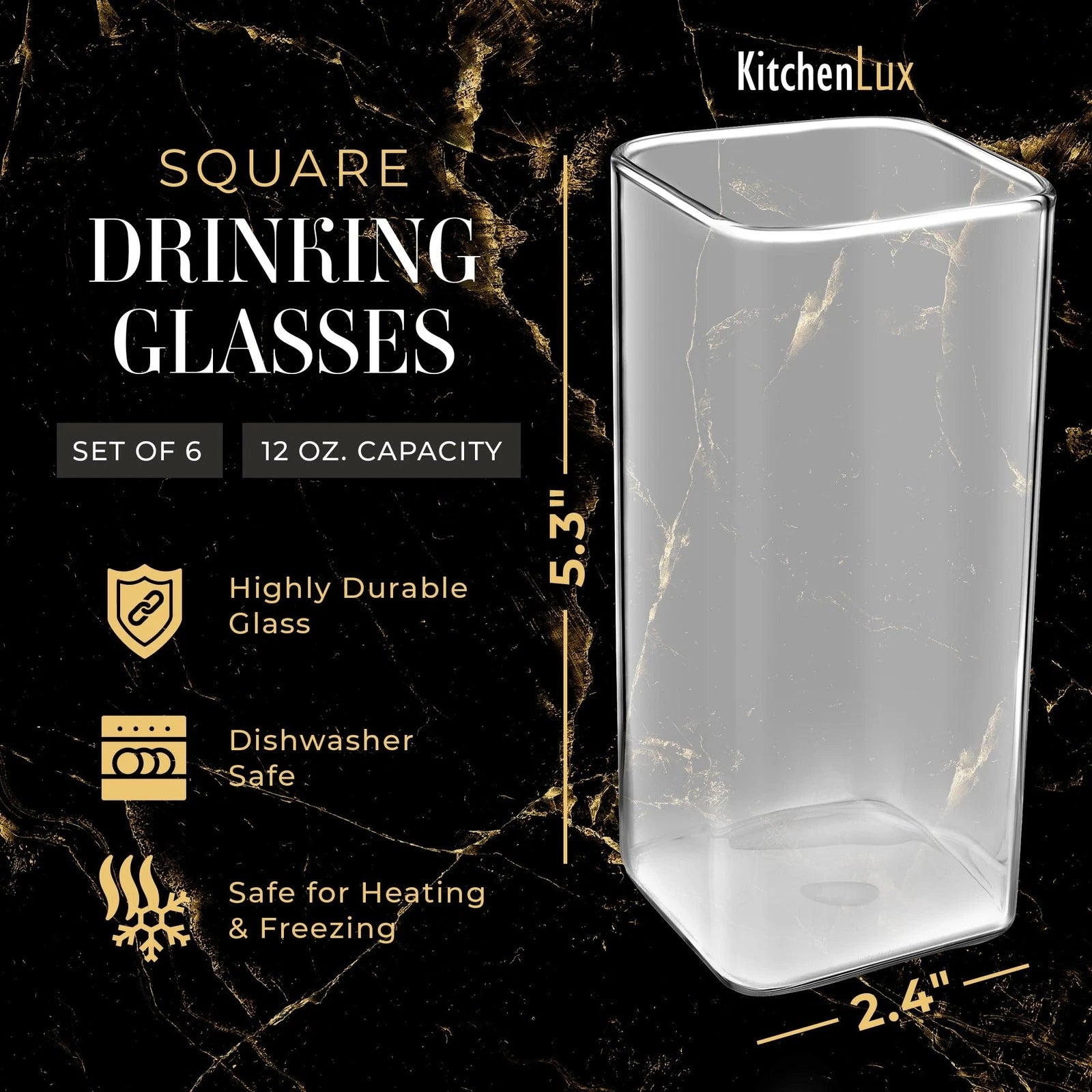 Modern Square Drinking Glasses Set of 6, 12 oz for Cocktail, Whiskey, Beer, Tea | eBay