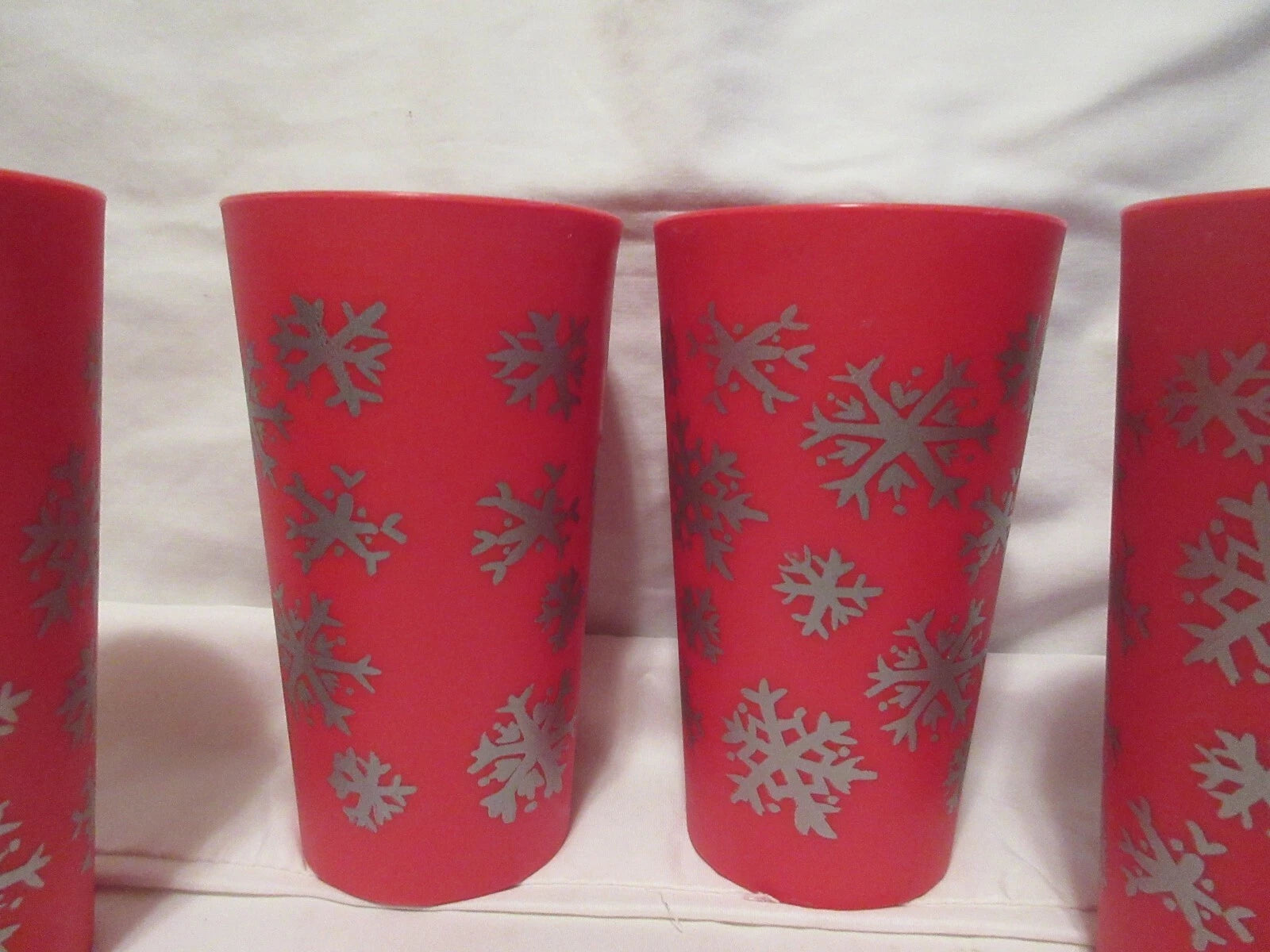 Set of 6 Large Red With Silver Snowflakes Plastic Drinking Glasses | eBay