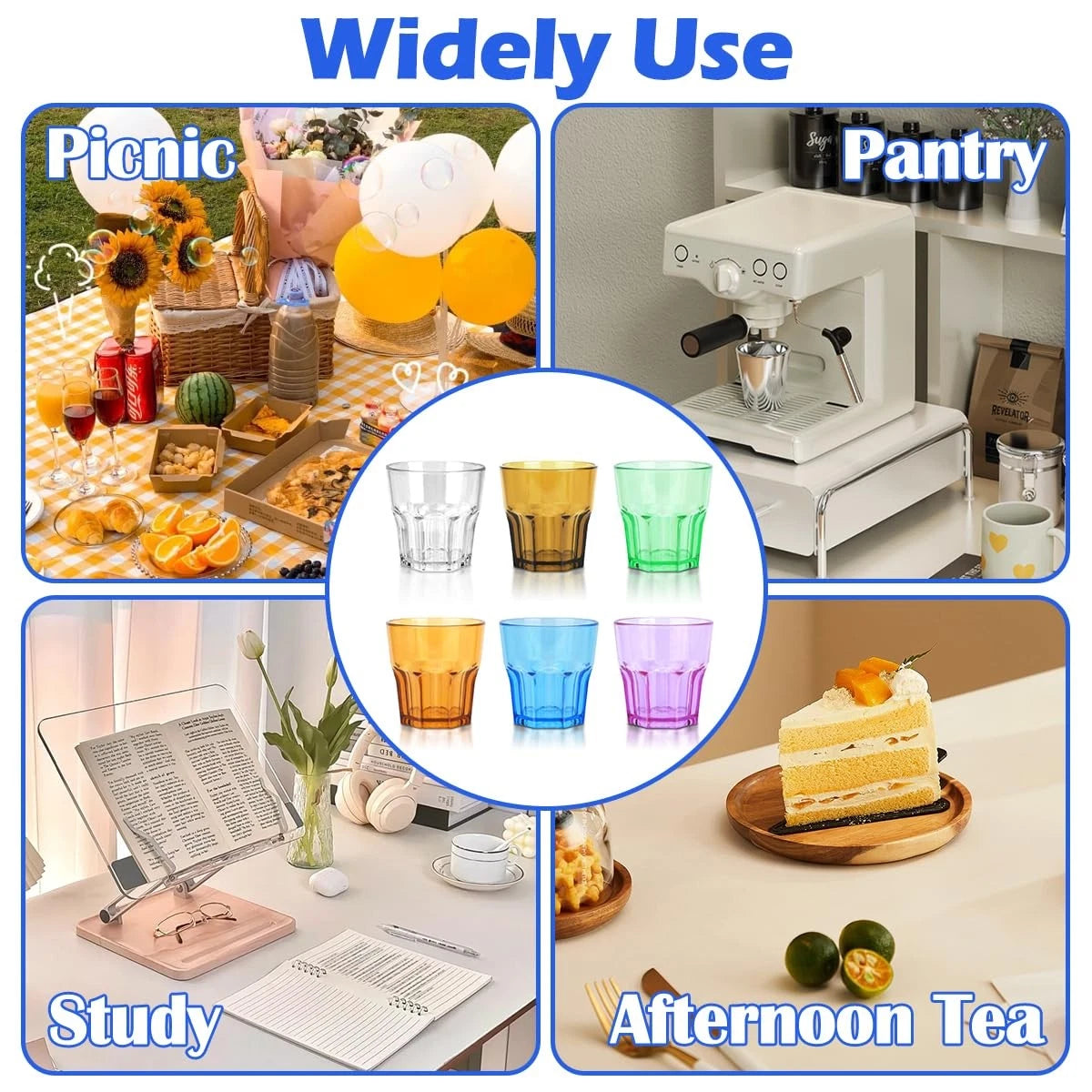 Plastic Drinking Glasses Set of 6 Unbreakable Coloured Water Tumbler Acrylic ... | eBay