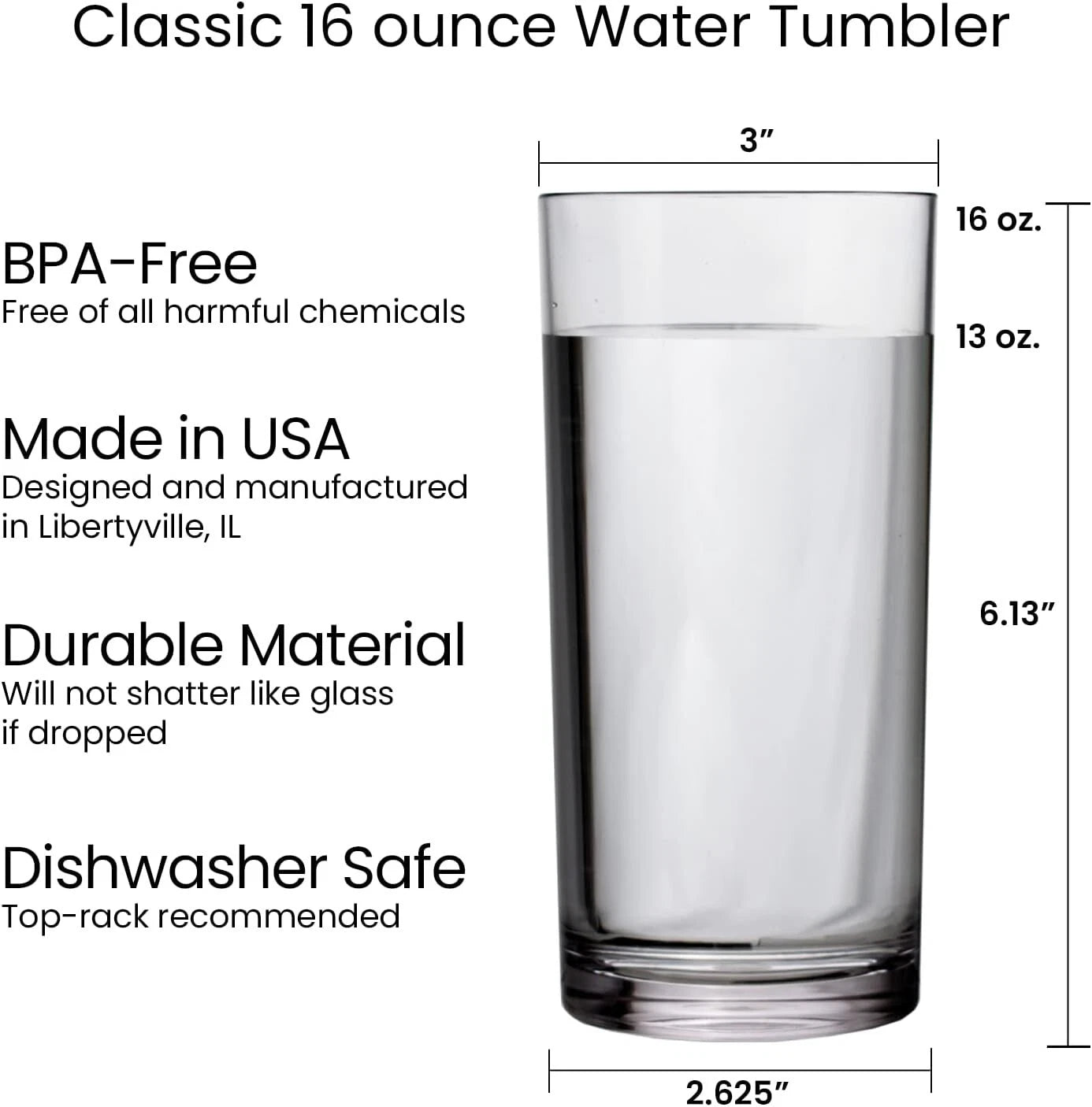 Classic Clear Plastic Reusable Drinking Glasses (Set of 6) 16oz Cups | BPA-Free | eBay