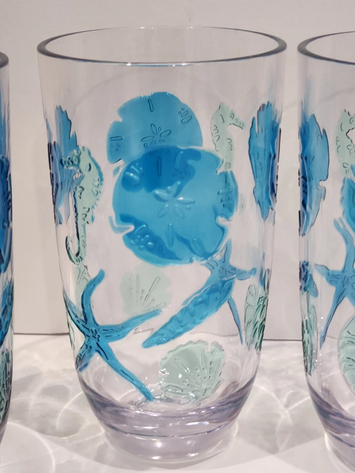 Coastal Acrylic Tall Tumblers Seashells Starfish Drinking Glasses Set of 4 | eBay