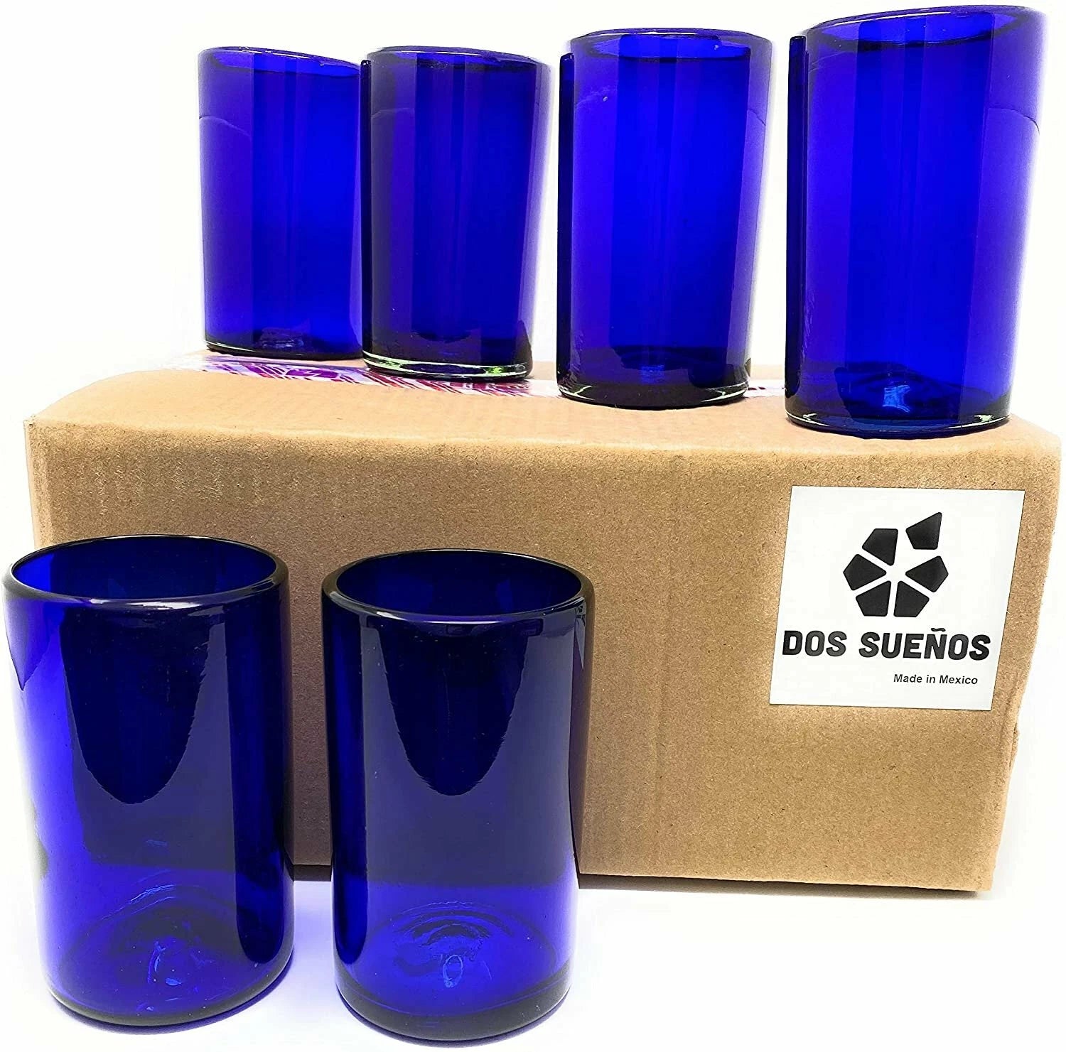 Hand Blown Mexican Drinking Glasses – Set of 6 Cobalt Water Glasses (14 oz each) | eBay