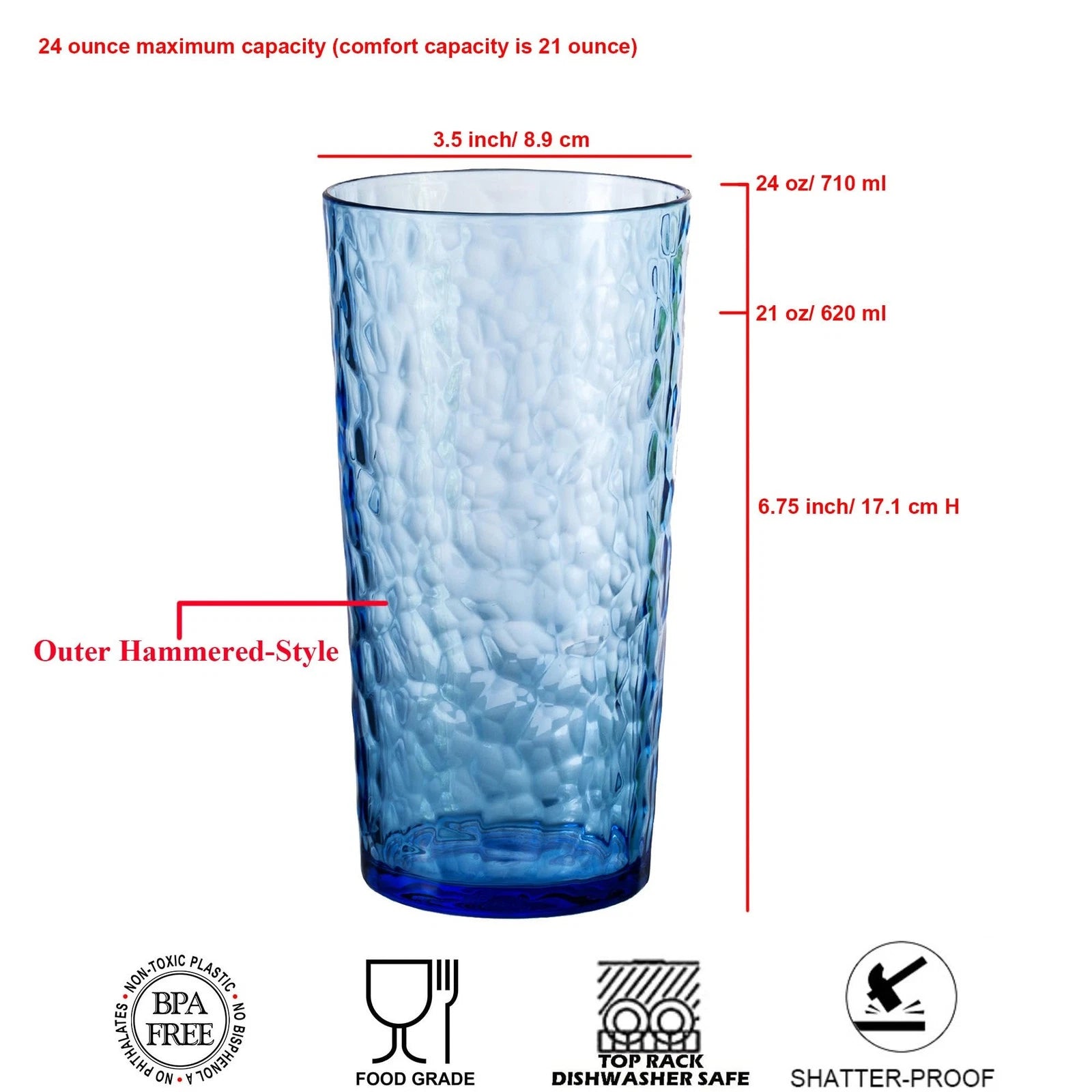 Hammered 24-ounce Plastic Tumbler Acrylic Glasses Drinking Cups, set of 6 Mul... | eBay