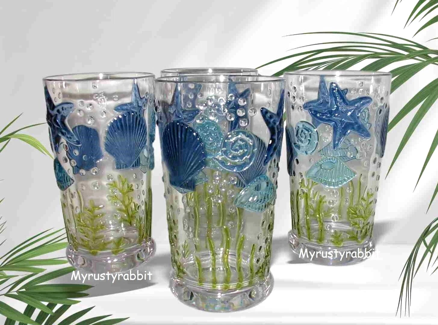 Coastal Sea Shell Acrylic Drinking Glasses Indoor / Outdoor ~ Set of 4 NEW | eBay
