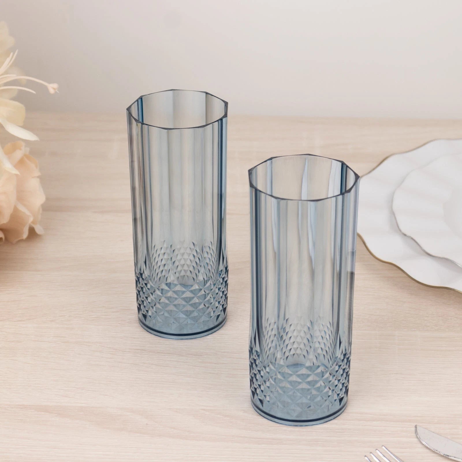 6 Dusty Blue 14 oz Crystal Plastic Drinking Glasses Party Events Tableware | eBay