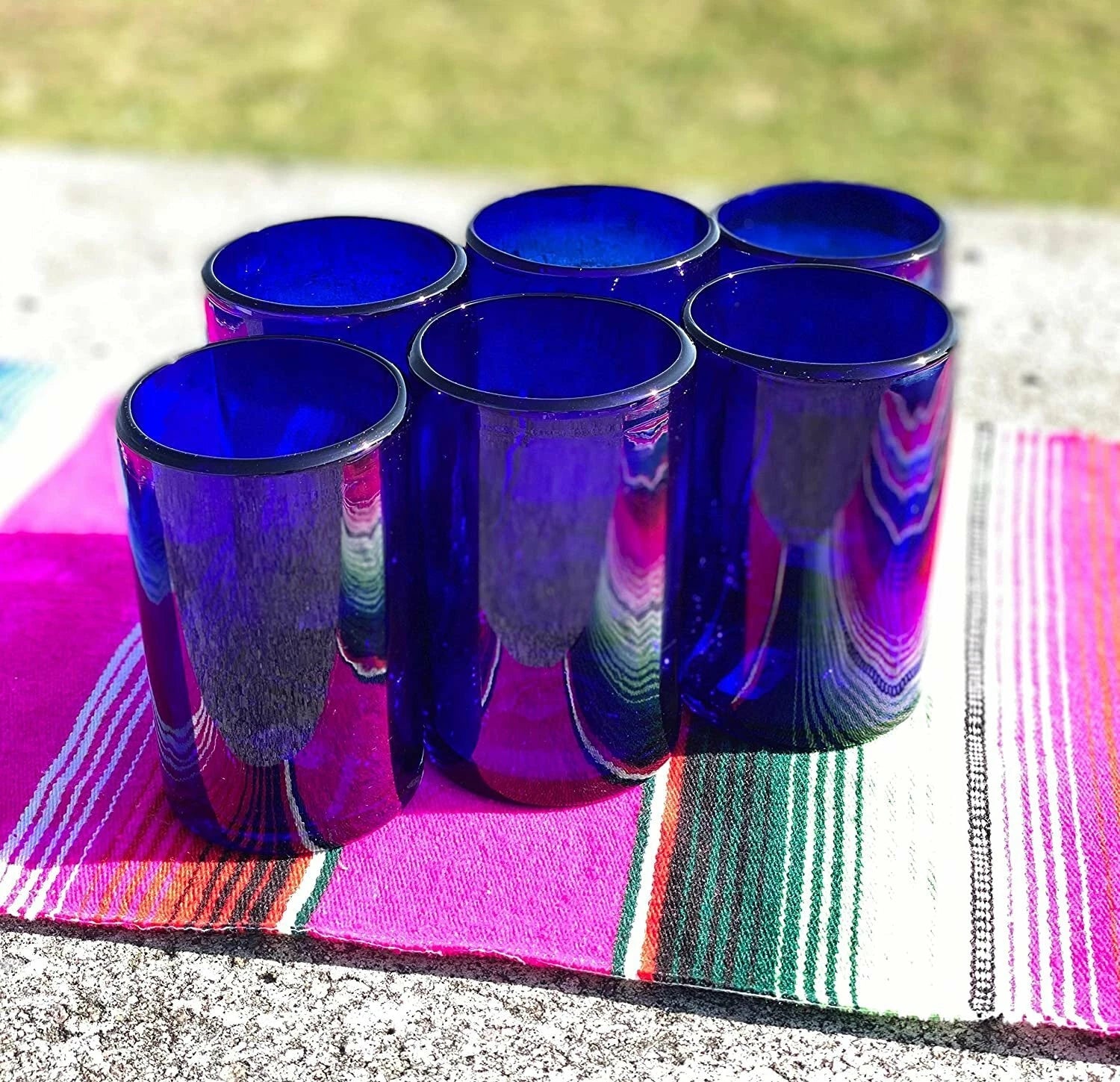 Hand Blown Mexican Drinking Glasses – Set of 6 Cobalt Water Glasses (14 oz each) | eBay