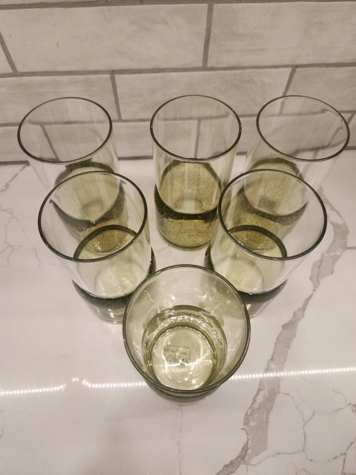 Pottery Barn Outdoor Picnic Acrylic Drinking Glasses Set of 6 Clear Green Bubble | eBay