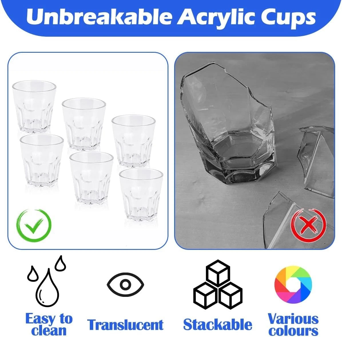 Plastic Drinking Glasses Set of 6 Unbreakable Coloured Water Tumbler Acrylic P | eBay