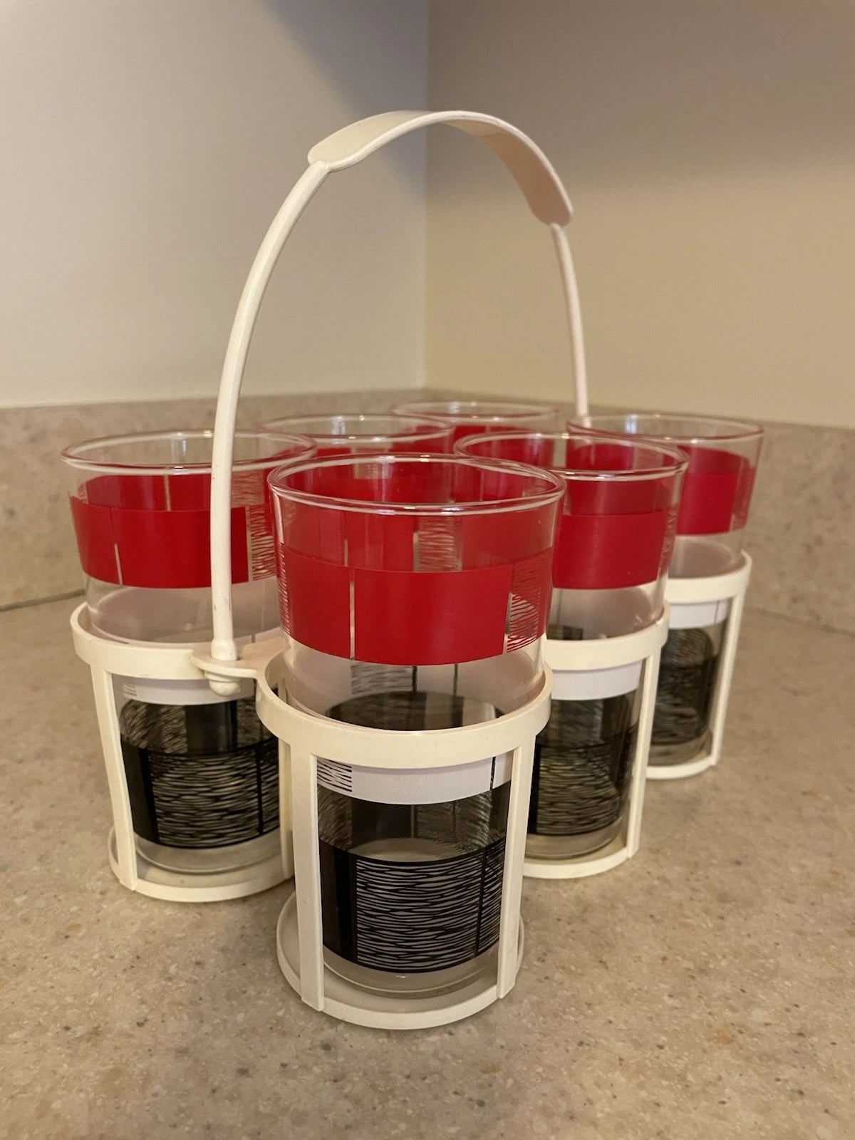 MCM 1950’s Drink Ware Tumblers with Plastic Carrier Set Of 6 MINT!!! | eBay