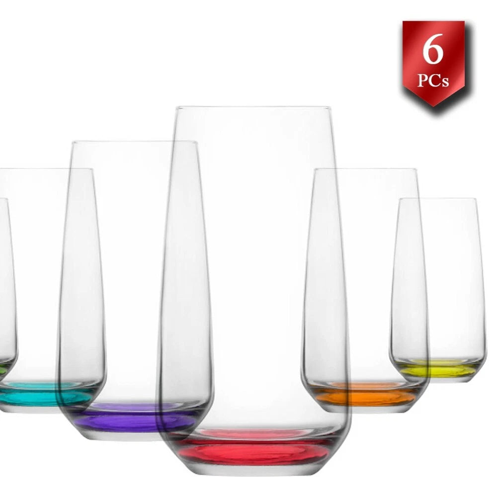 Lav Drinking Glasses Set of 6, Colorful Base Glass Tumblers, 16.25 Oz (480 cc) | eBay