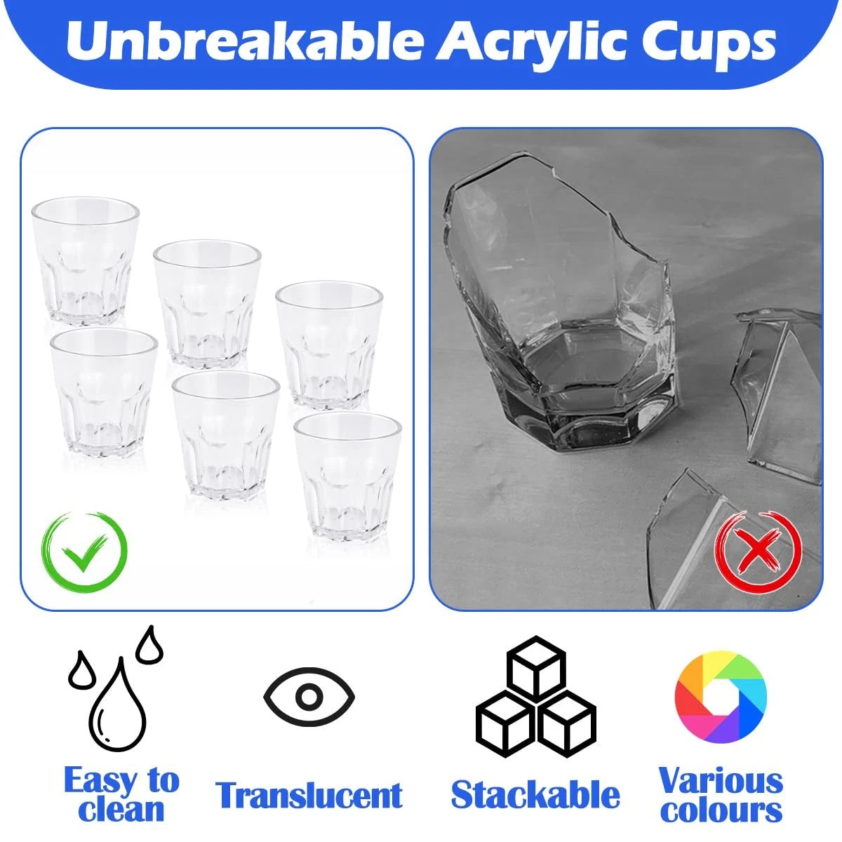 Plastic Drinking Glasses Set of 6, Unbreakable Water Tumbler, Acrylic Plastic... | eBay