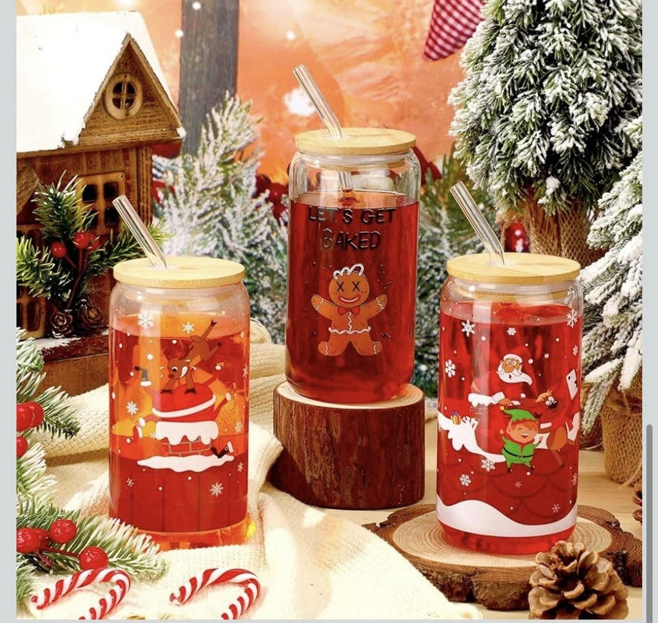 6 Pcs Drinking Glasses with Bamboo Lids and Glass Straw - 16 Oz Can Shaped Glass | eBay