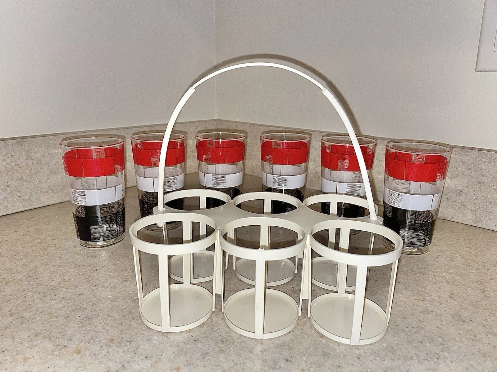 MCM 1950’s Drink Ware Tumblers with Plastic Carrier Set Of 6 MINT!!! | eBay