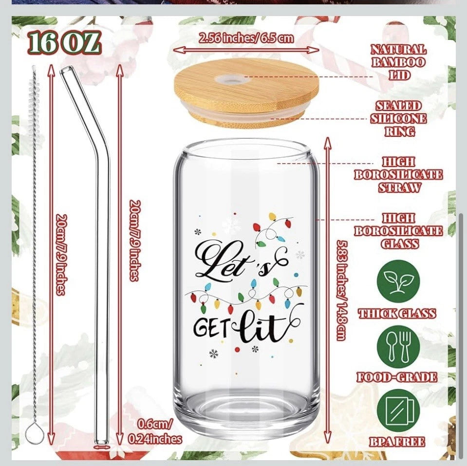 6 Pcs Drinking Glasses with Bamboo Lids and Glass Straw - 16 Oz Can Shaped Glass | eBay