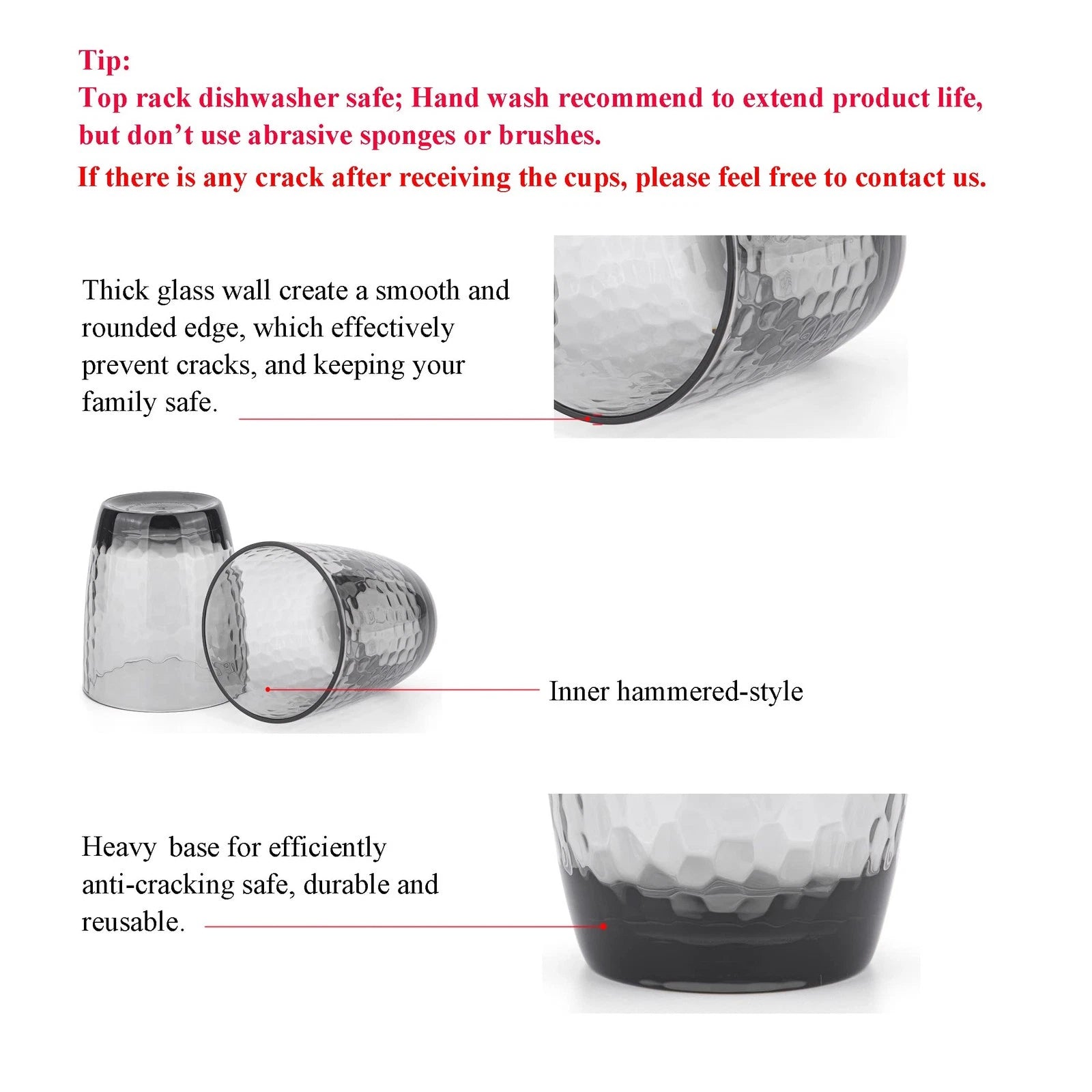 Hammered 15-ounce Plastic Tumbler Acrylic Glasses, set of 6 Smoke Grey | eBay