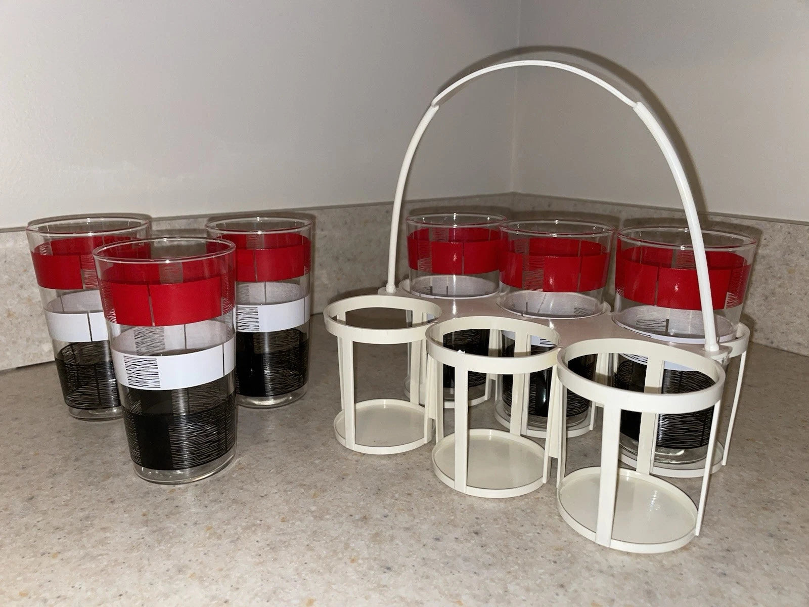 MCM 1950’s Drink Ware Tumblers with Plastic Carrier Set Of 6 MINT!!! | eBay