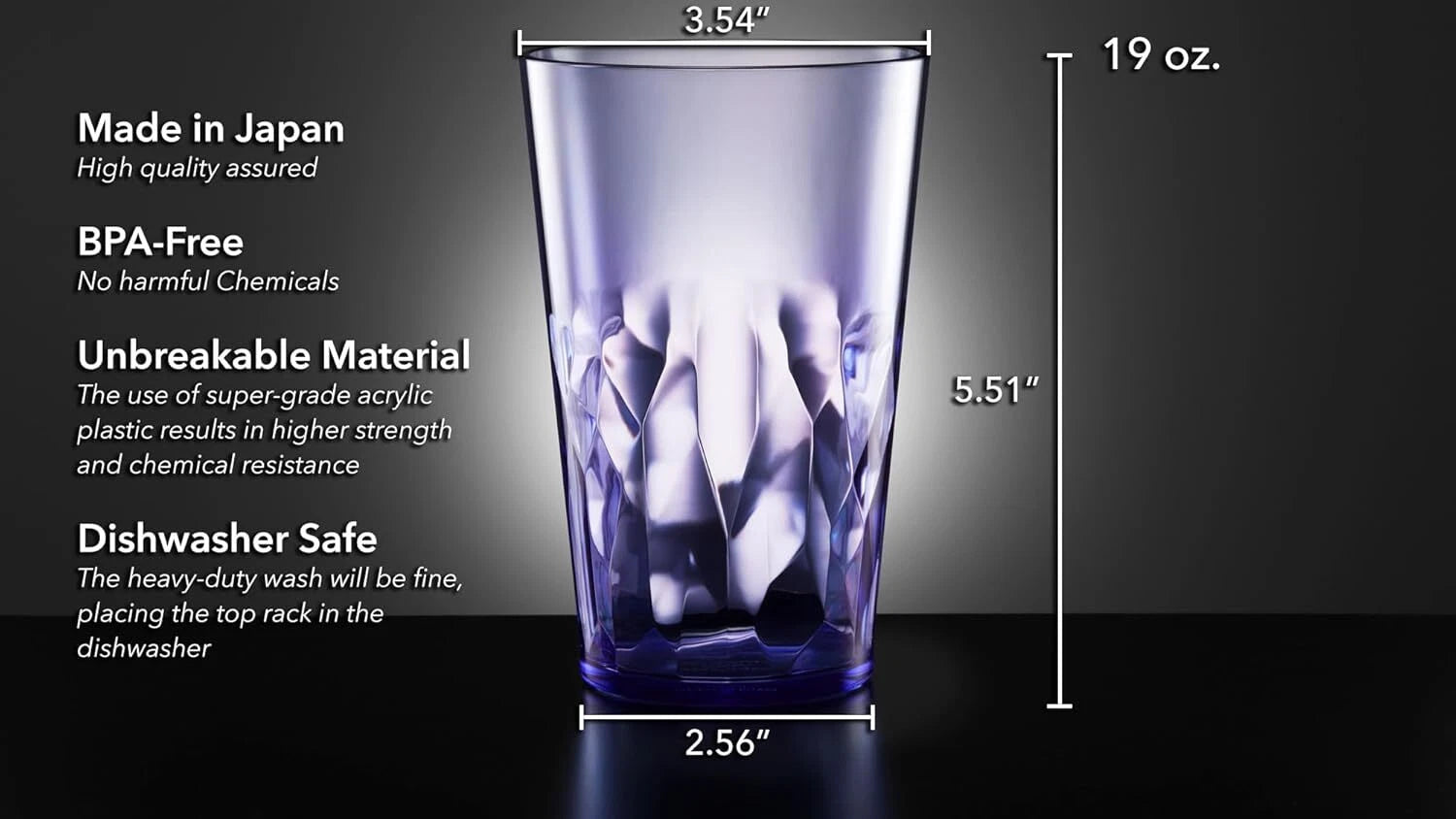 19 oz Non-Breakable Premium Drinking Glasses Set of 6 - Premium Acrylic Plastic | eBay