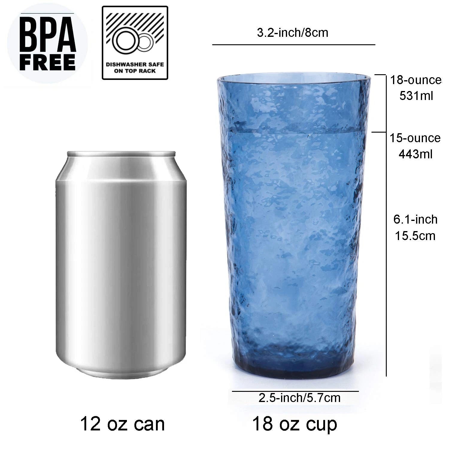 18-ounce Acrylic Highball Glasses Plastic Tumbler, set of 6 Blue | eBay