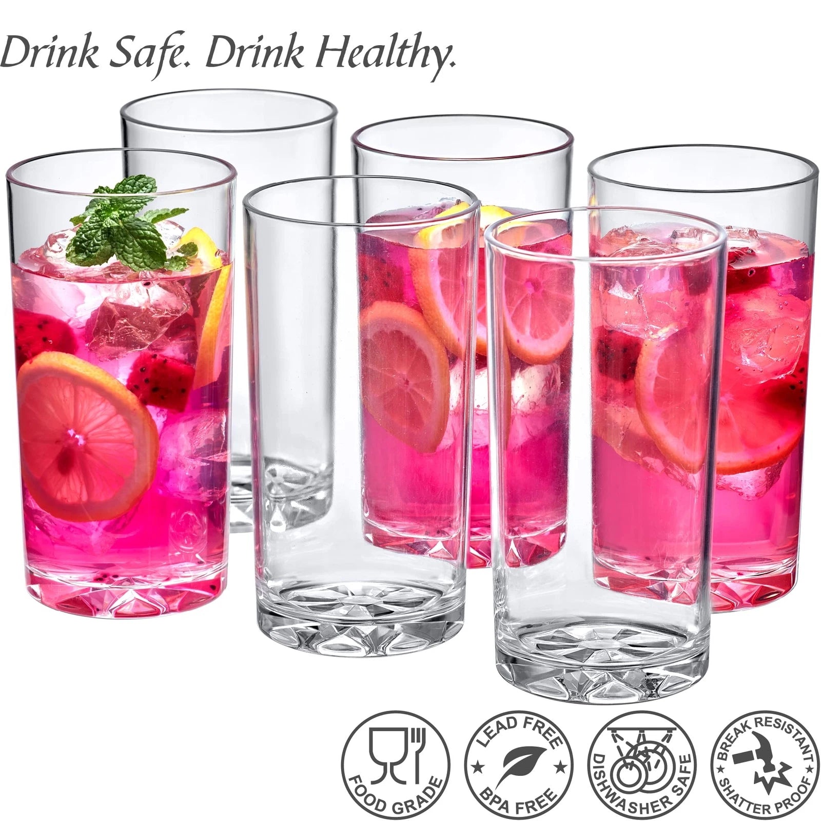 By Liberty 16ounce Plastic Tumblers set Of 6 Plastic Drinking Glasses Allclear | eBay