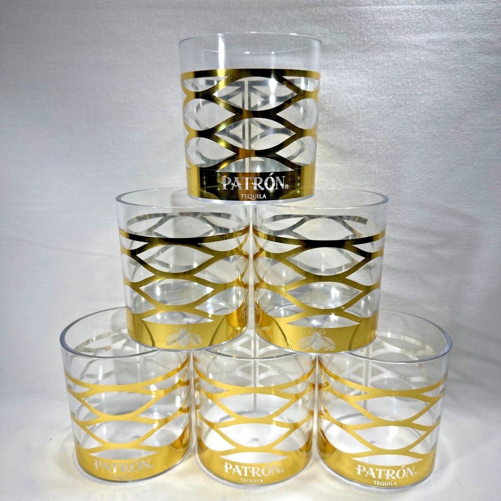 Set Of 6 Plastic Lowball Glasses - Patron Tequila Gold Trimmed | eBay