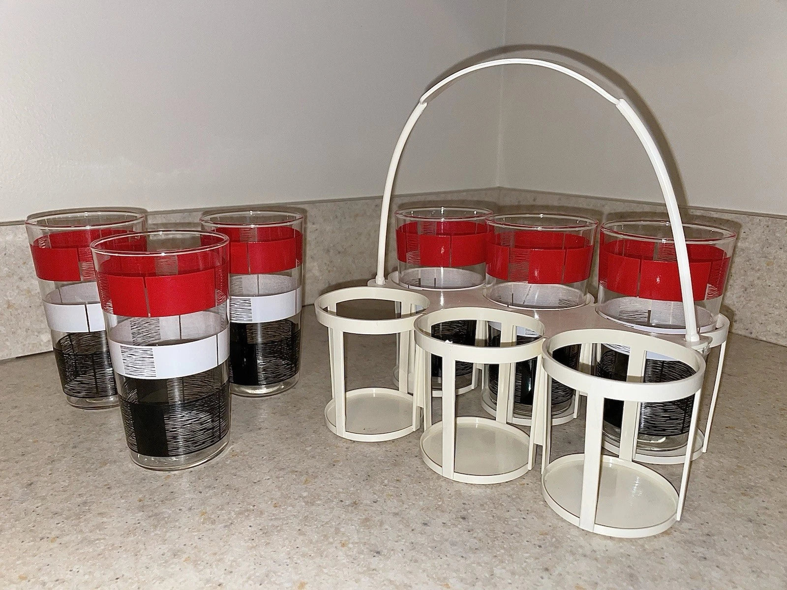 MCM 1950’s Drink Ware Tumblers with Plastic Carrier Set Of 6 MINT!!! | eBay