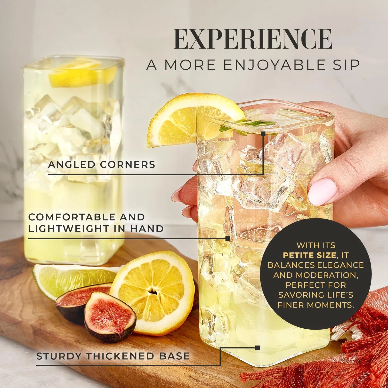 Modern Square Drinking Glasses Set of 6, 12 oz for Cocktail, Whiskey, Beer, Tea | eBay