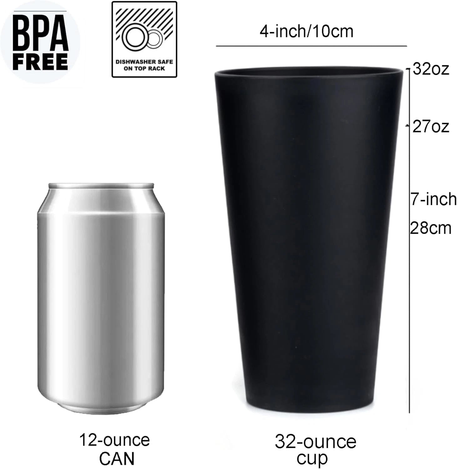 32-Ounce Plastic Tumblers Large Drinking Glasses, Set of 6 Black | eBay
