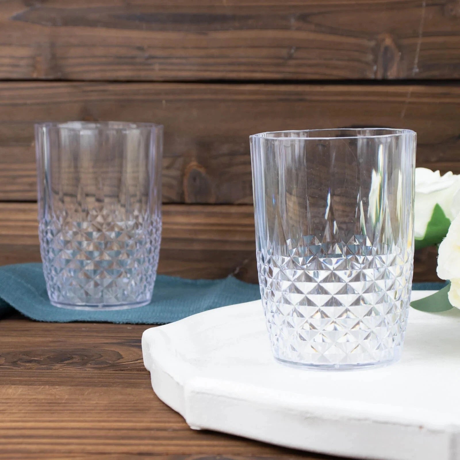 6 pcs 16 oz Crystal Cut Plastic Drinking Glasses Tumblers Disposable Tableware | eBay