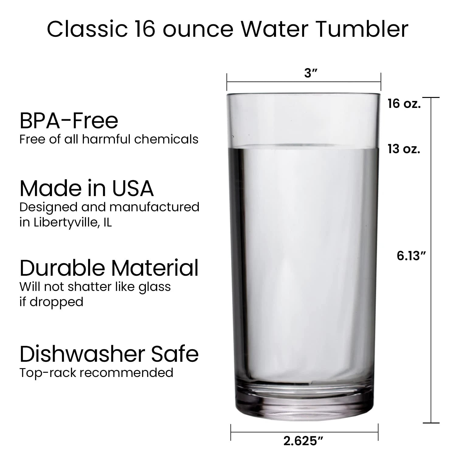 16oz BPA-Free Acrylic Tumblers, Set of 6, Clear Drinking Glasses - USA Made | eBay