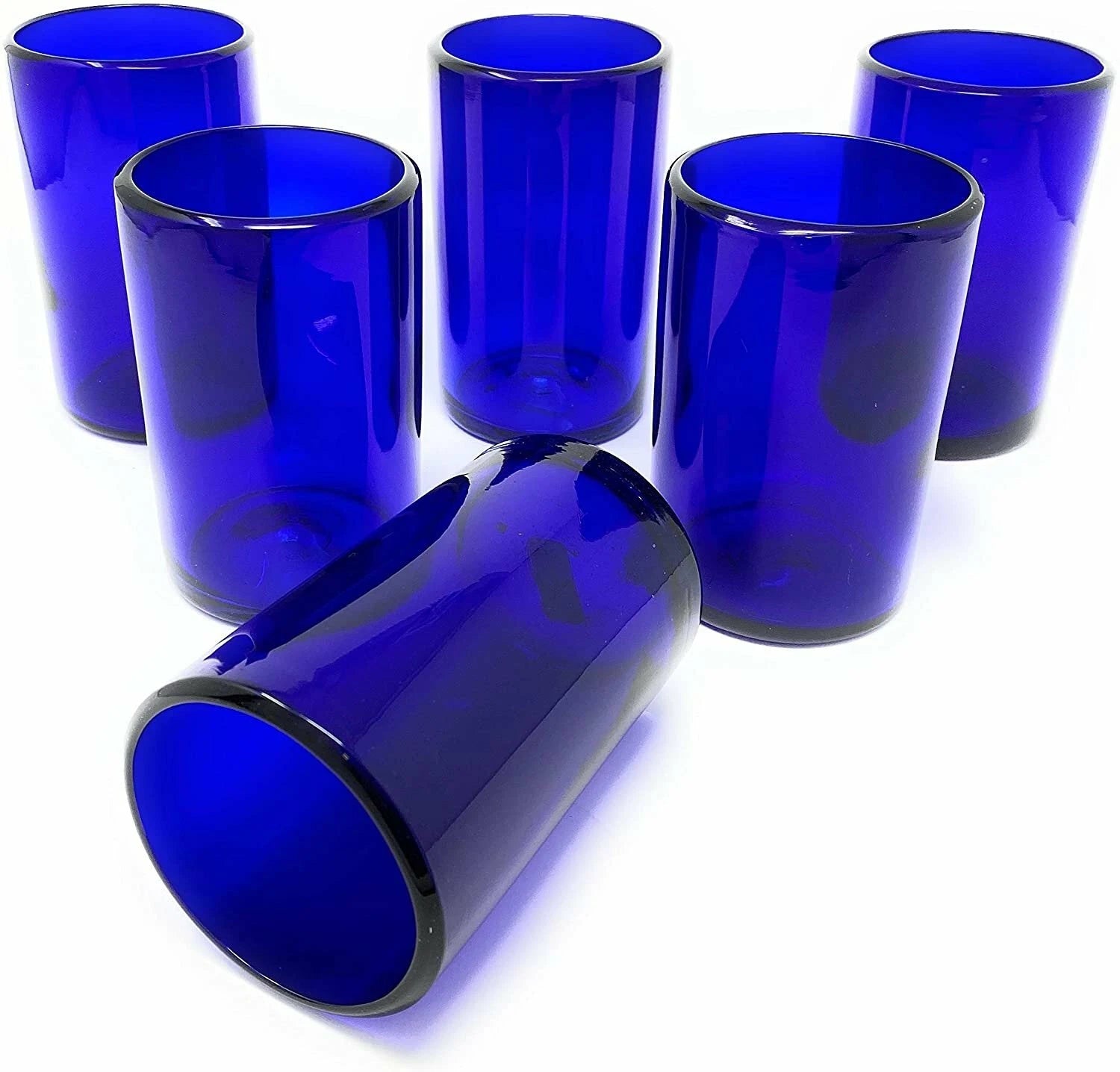 Hand Blown Mexican Drinking Glasses – Set of 6 Cobalt Water Glasses (14 oz each) | eBay